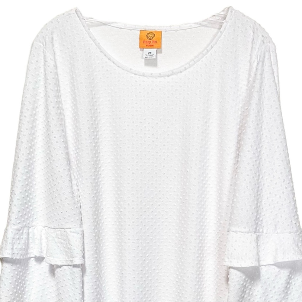 Ruby Rd. Swiss Dot Textured Patio Party White Top - Picture 3 of 8